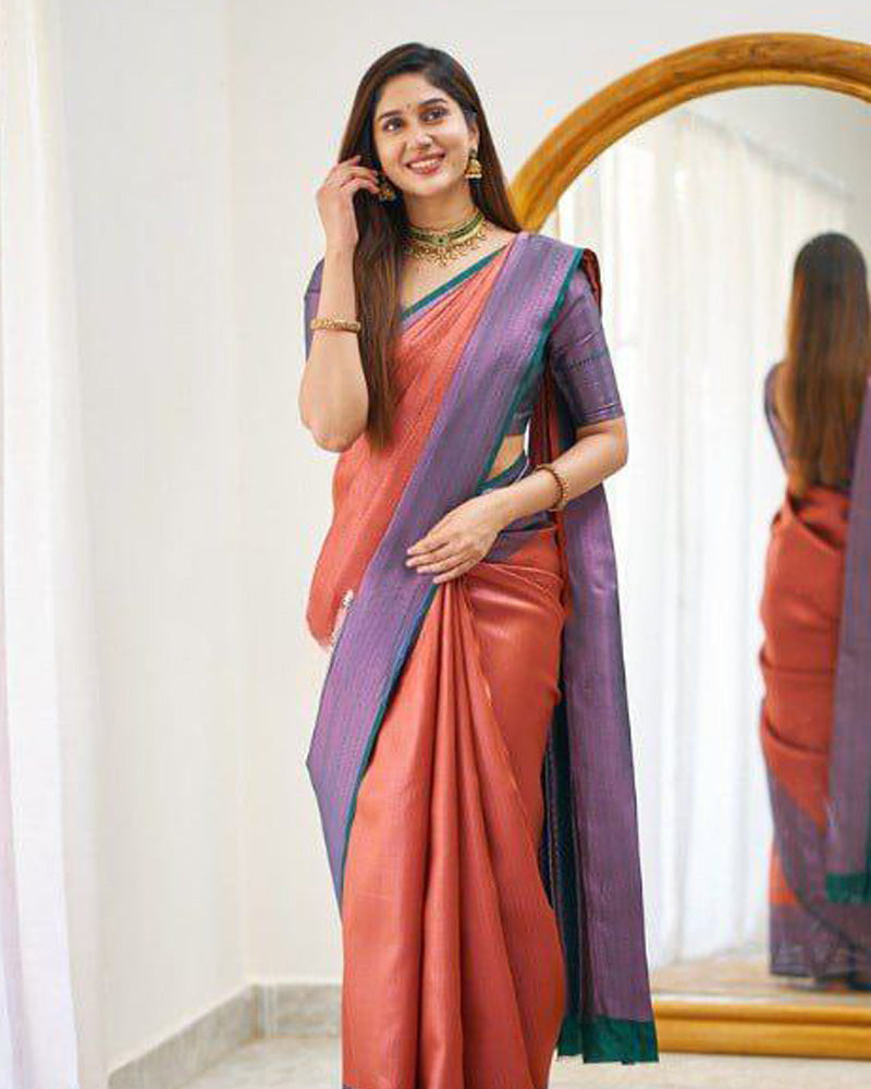 Orange Soft Banarasi Silk Saree With Exclusive Jacquard Border