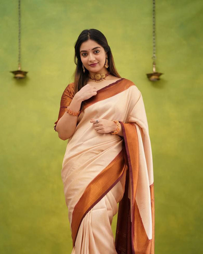 Peach Soft Lichi Silk Saree