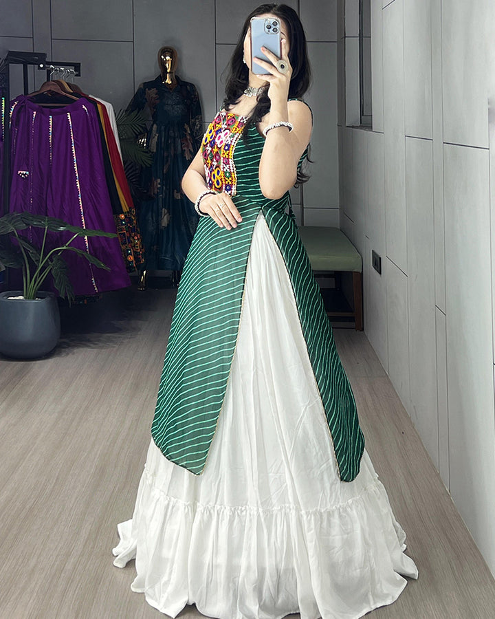 Green Color Georgette Kurti With Rayon Lehenga