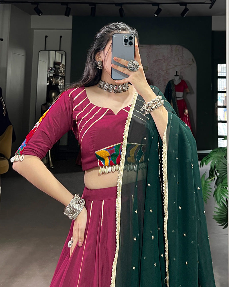 Plum Color Rayon Embossed Navratri Lehenga Choli