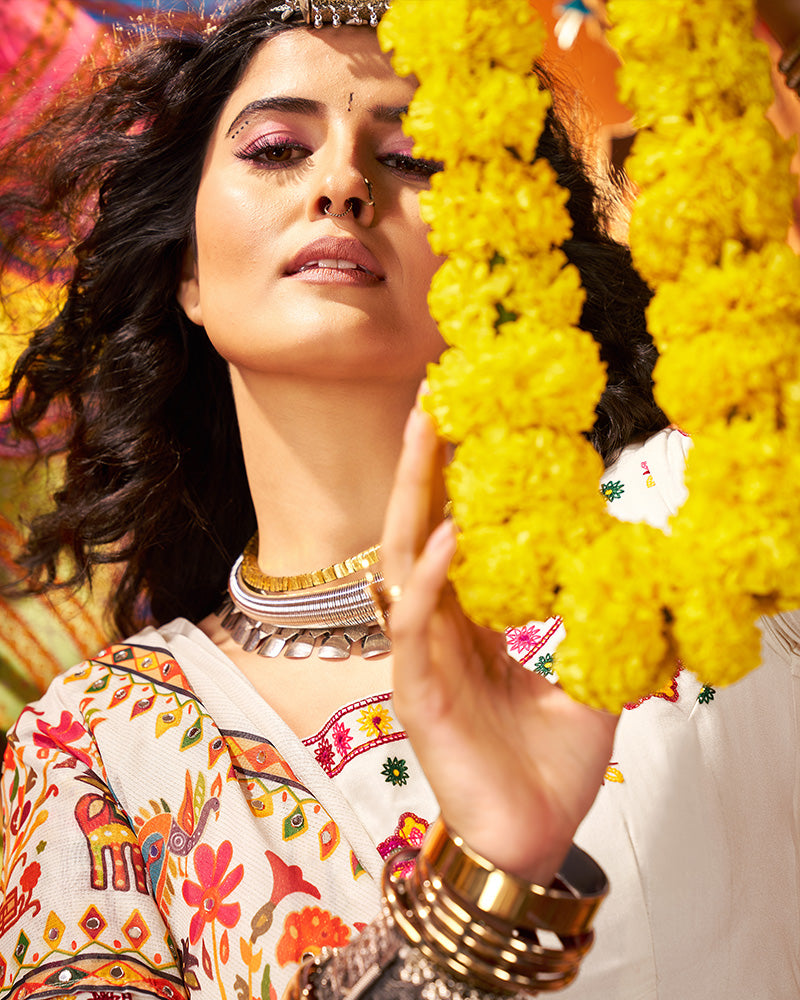 Multicolor Georgette Bandhani Print Patchwork Navratri Chaniya Choli