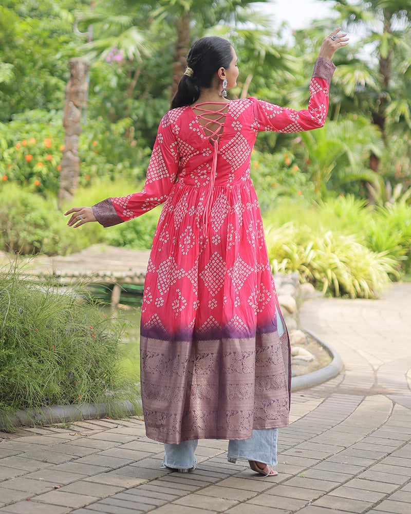 Pink Color Cotton Printed Navratri Kurti