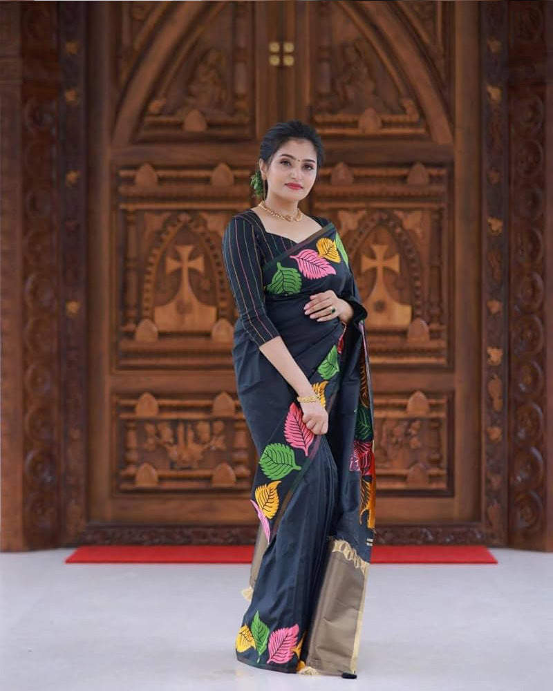 Black Color Banarasi Soft Silk Saree