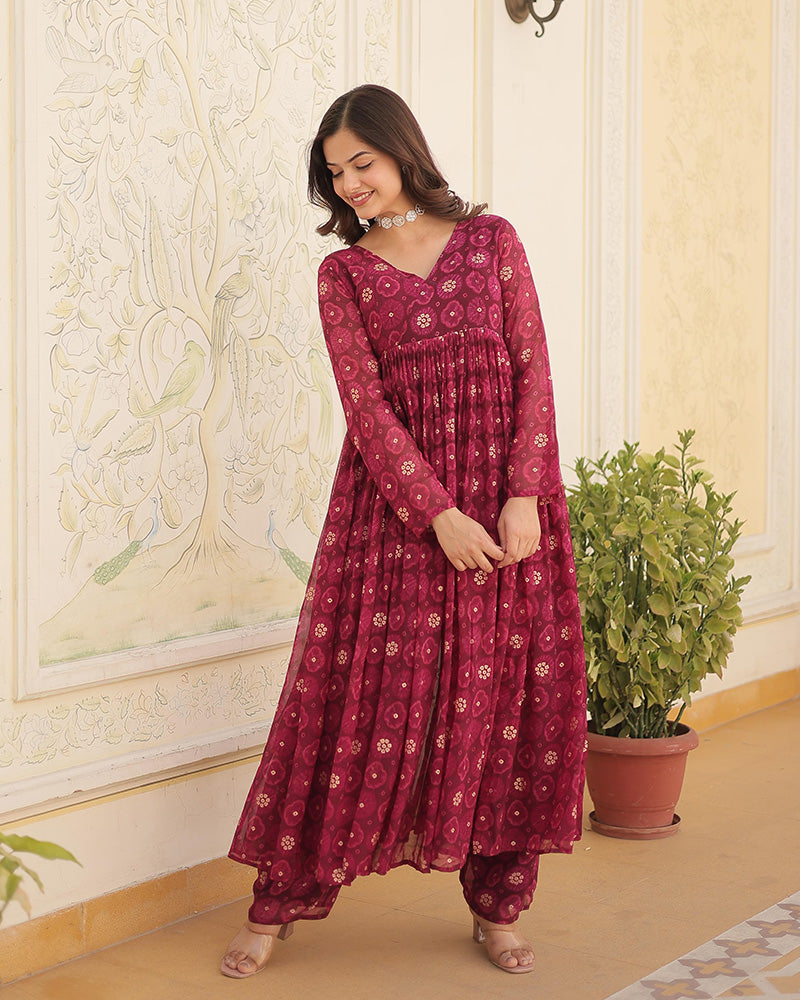 Designer Pink Color Georgette Printed Co-Ord Set