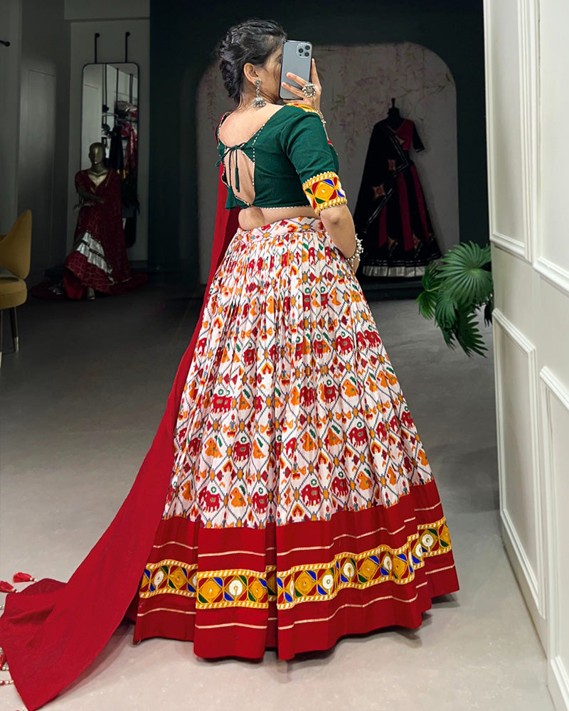 Red Color Dola Silk And Cotton Navratri Lehenga Choli