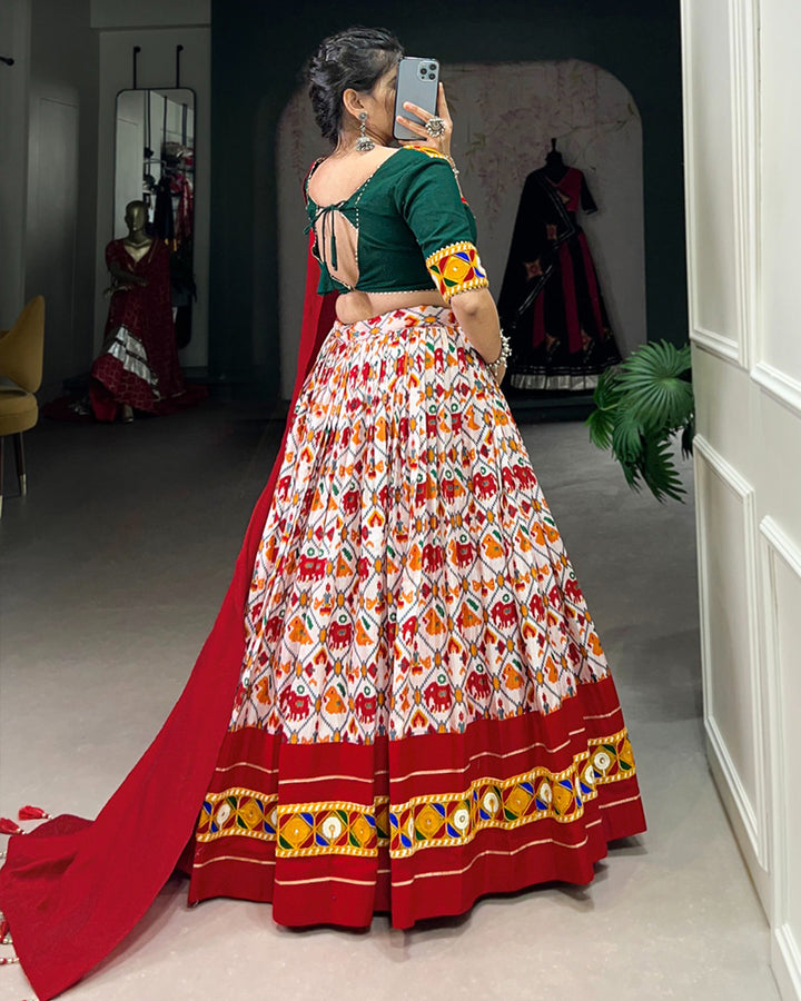 Red Color Dola Silk And Cotton Navratri Lehenga Choli