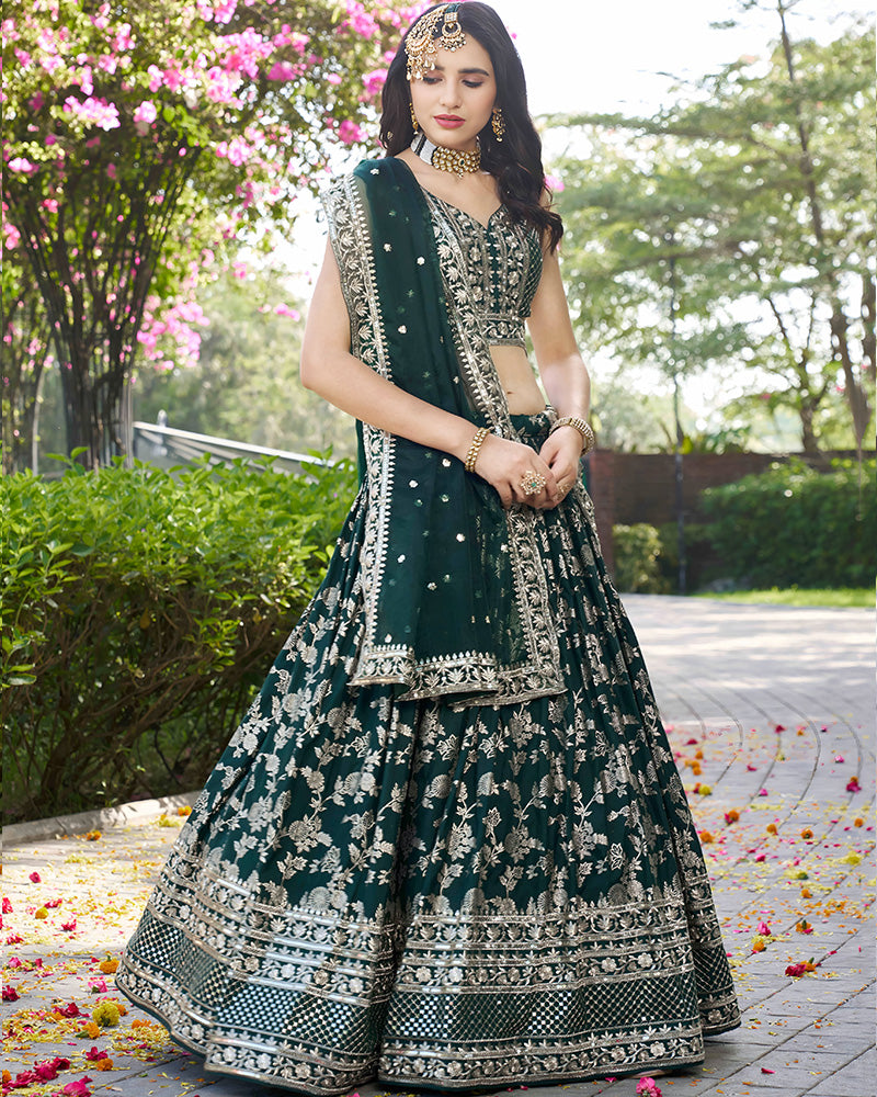 Green Color Dola Silk Jacquard Lehenga Choli