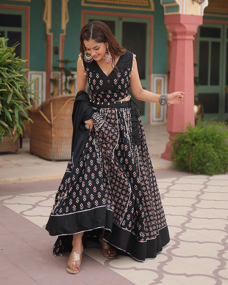 Black Color Rayon Kali Pattern Navratri Lehenga Choli