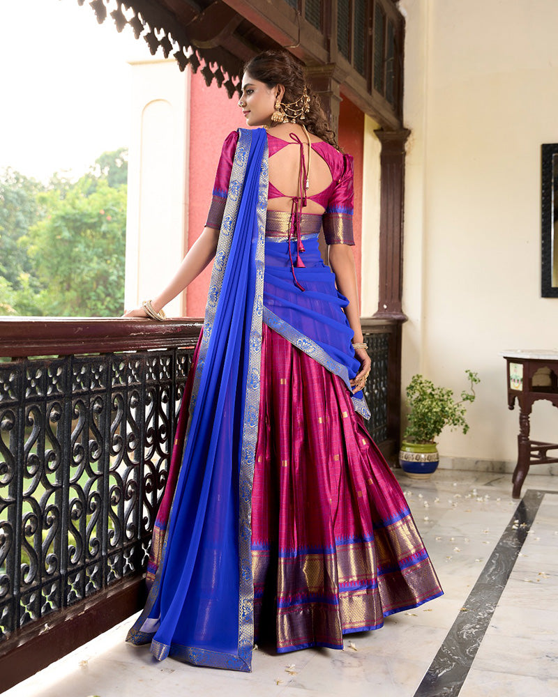 Pink Color Cotton Silk Designer Half Saree