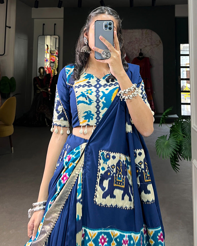 Firozi Color Rayon Silk Printed Fully Stitched Navratri Lehenga Choli