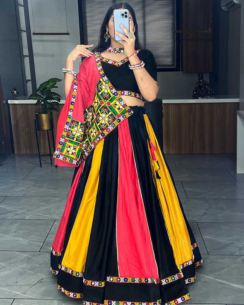 Multi Black Color Pure Rayon Cotton Navratri Lehenga Choli