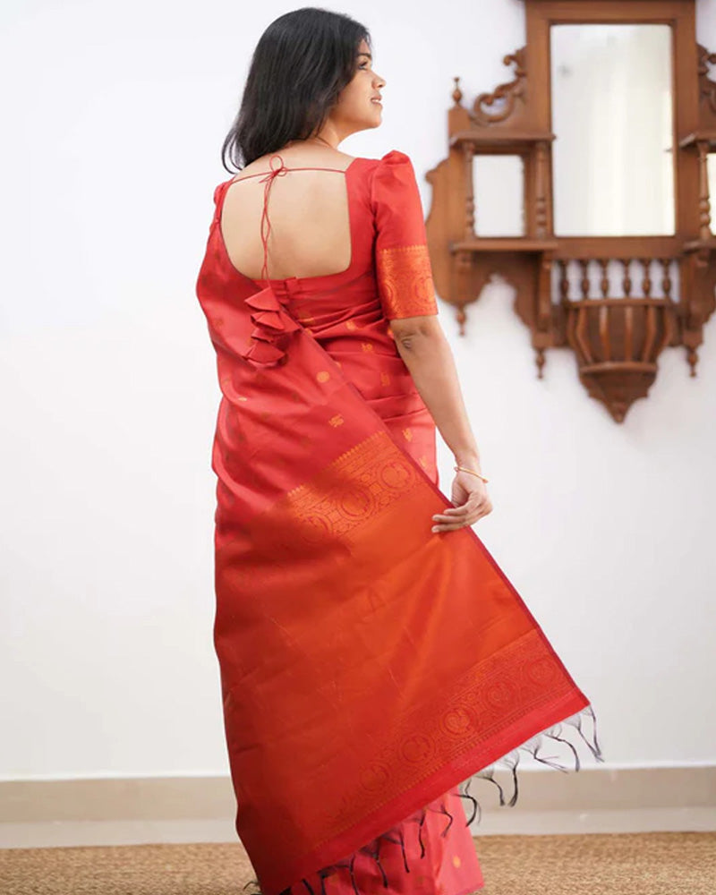 Red Color Banarasi Jacquard Soft Silk Saree