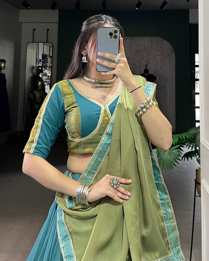 Teal Green Color Pure Rayon Navratri Lehenga Choli