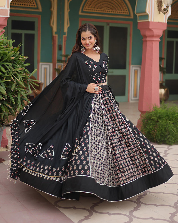 Black Color Rayon Kali Pattern Navratri Lehenga Choli