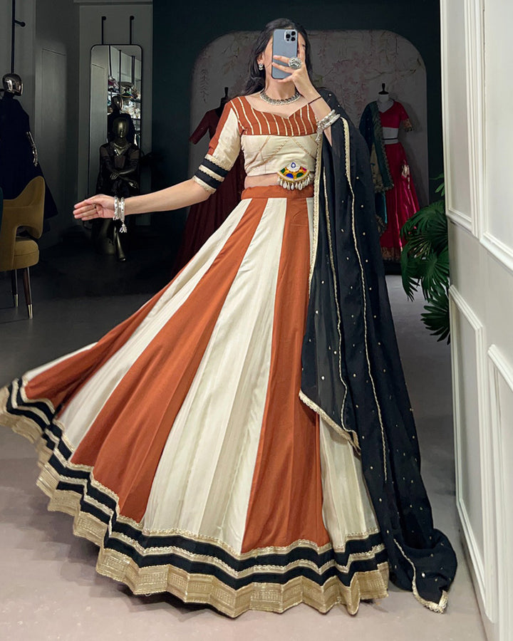 Cream Color Pure Chinon Navratri Lehenga Choli