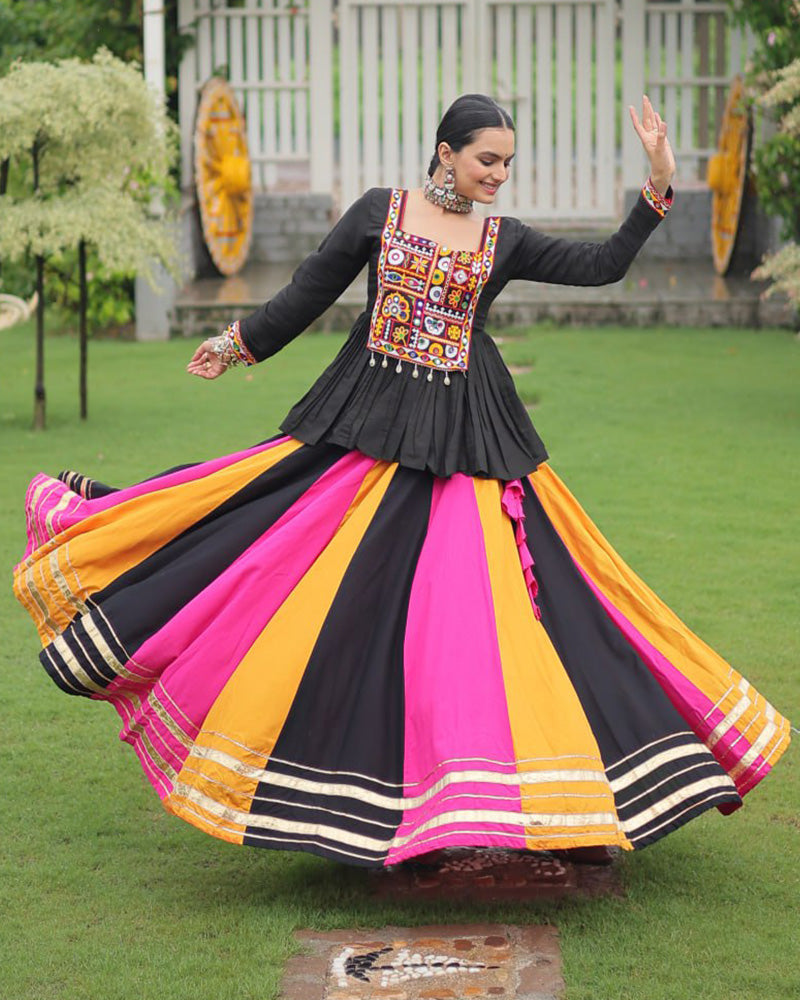 Yellow Pink Color Pure Cotton Navratri Lehenga Choli