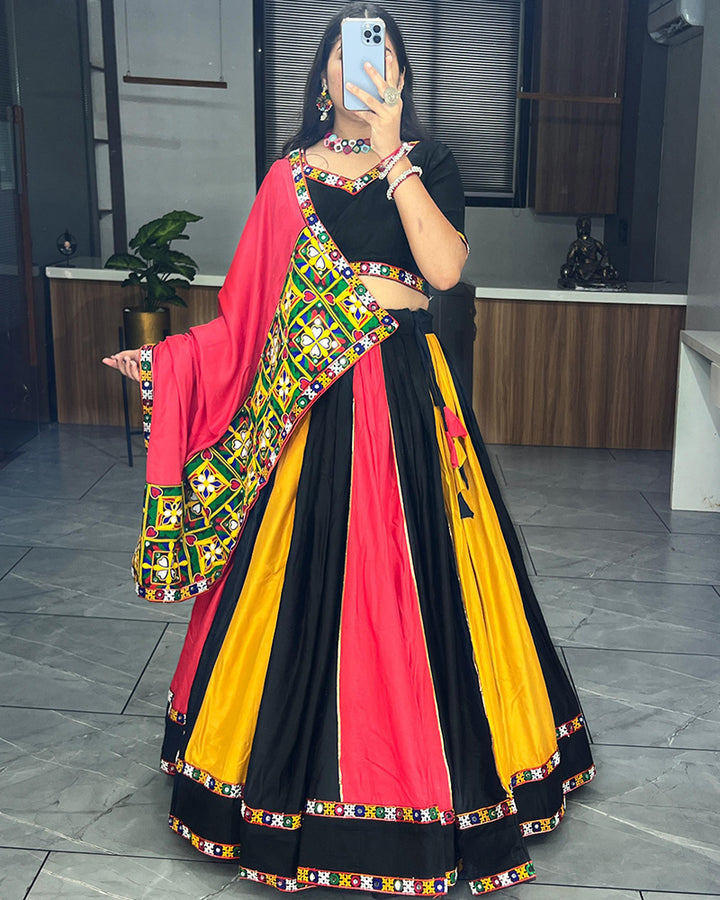 Multi Black Color Pure Rayon Cotton Navratri Lehenga Choli