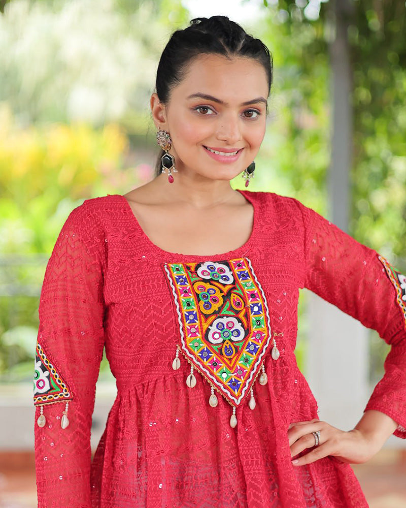 Pink Color Georgette Schiffli Work Navratri Kediya