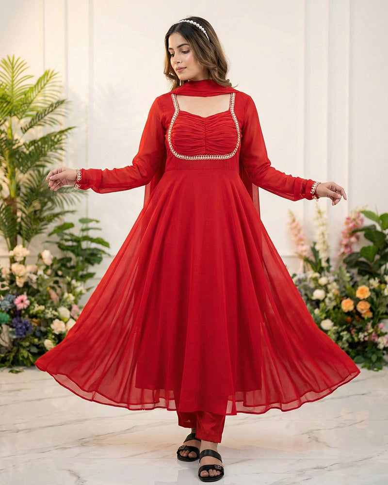 anarkali dress red colour Anarkali Cherry Red Color Dress Red Anarkali Dress For