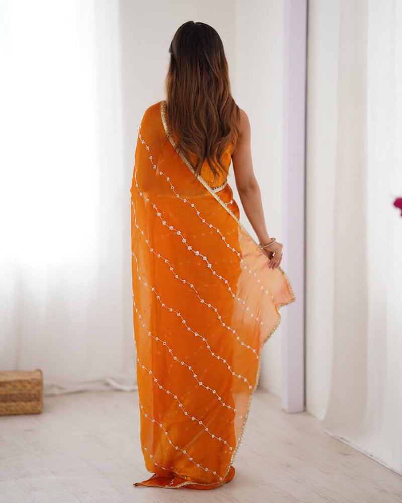 Mustard Color Smooth Sitara Embroidered Saree