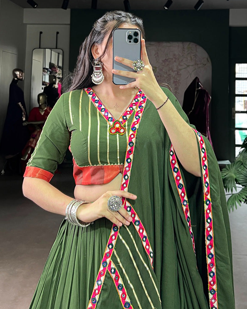 Elegant Mehndi Color Pure Rayon Navratri Lehenga Choli