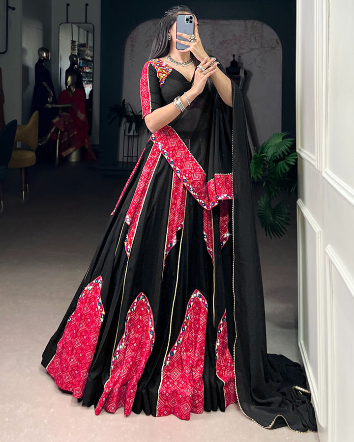 Black And Pink Color Pure Rayon Navratri Lehenga Choli
