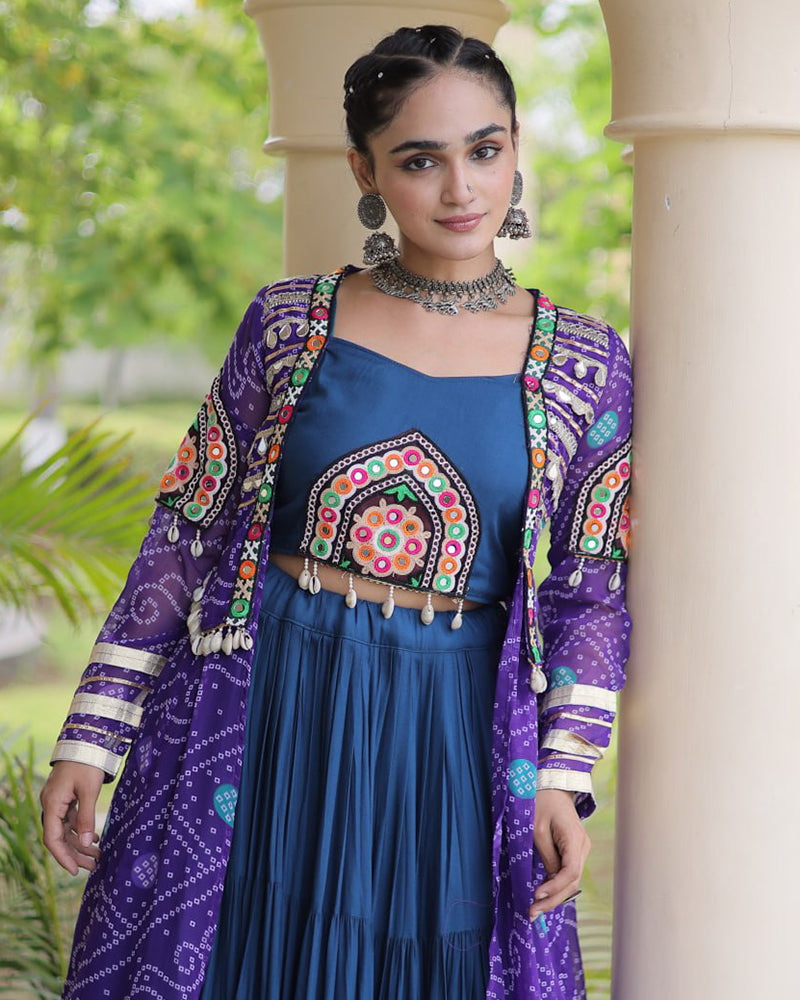 Mint Blue Color Bandhani Printed With Rayon Lehenga Choli