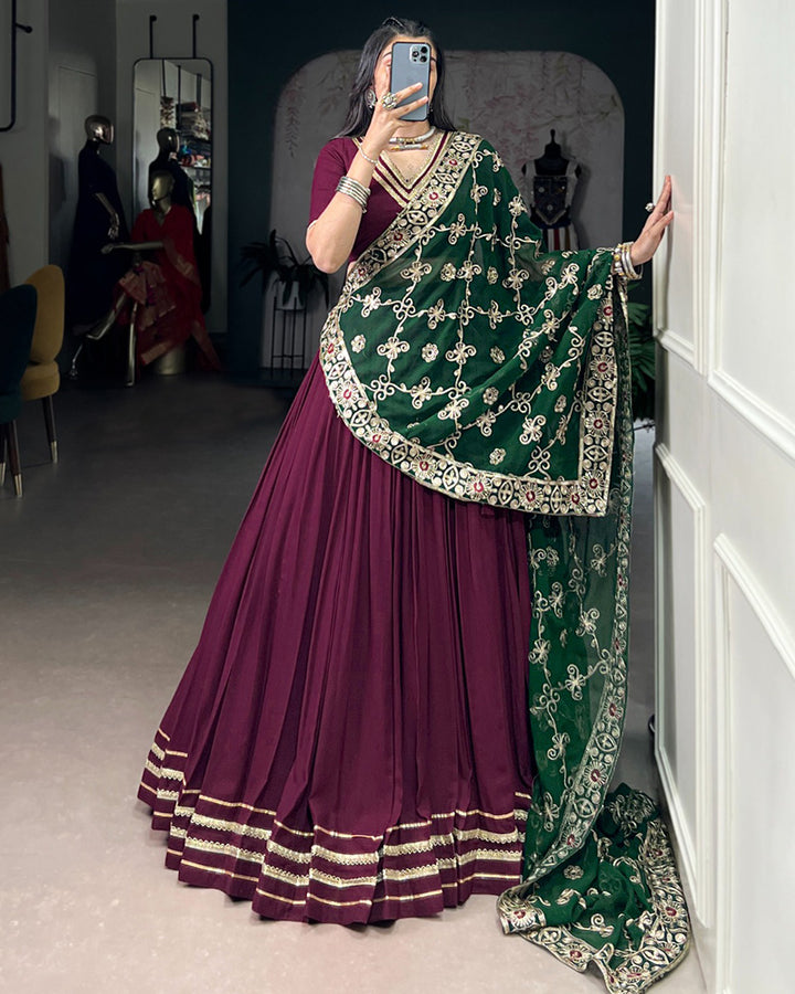 Traditional Wine Color Pure Rayon Lehenga Choli