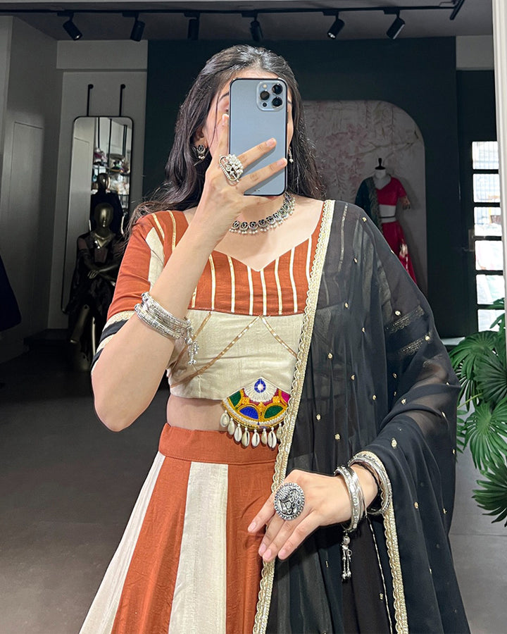 Cream Color Pure Chinon Navratri Lehenga Choli