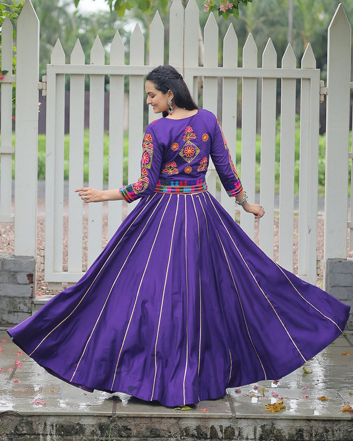 Elegant Purple Mirror Work Navratri Lehenga With Jacket Style Blouse
