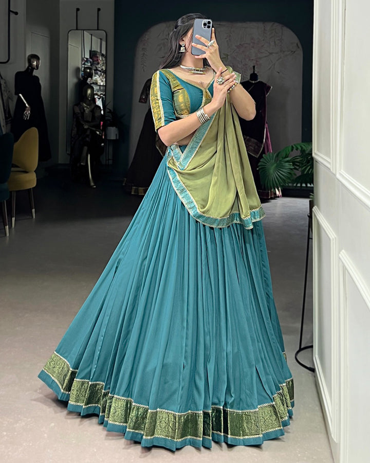 Teal Green Color Pure Rayon Navratri Lehenga Choli