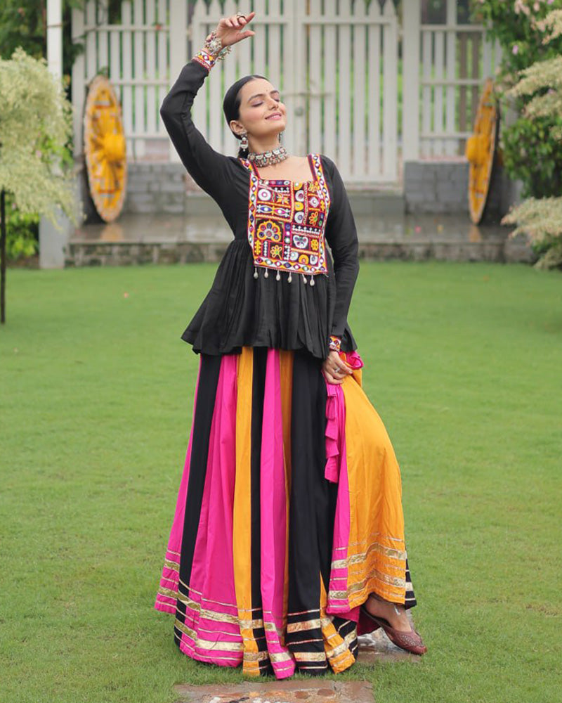 Yellow Pink Color Pure Cotton Navratri Lehenga Choli