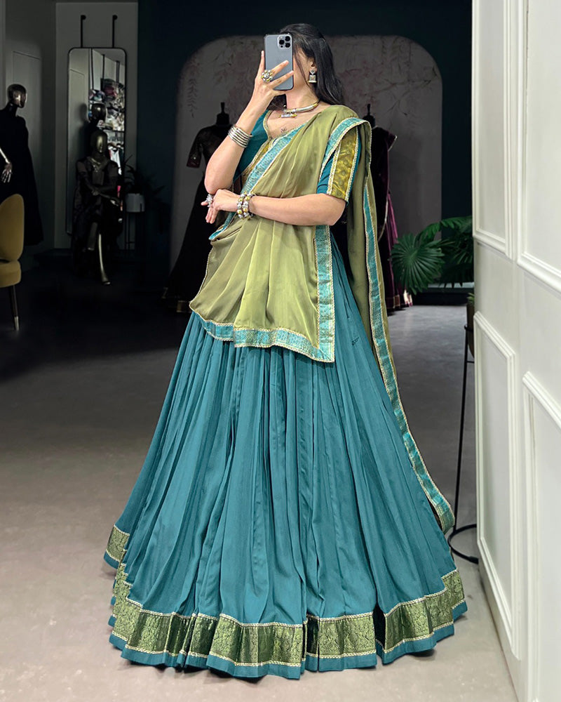Teal Green Color Pure Rayon Navratri Lehenga Choli
