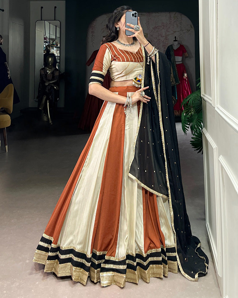 Cream Color Pure Chinon Navratri Lehenga Choli