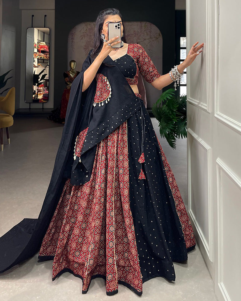 Designer Maroon Color Cotton Printed Lehenga Choli
