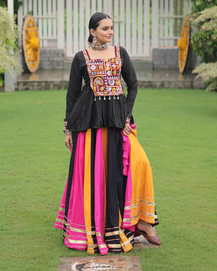 Yellow Pink Color Pure Cotton Navratri Lehenga Choli