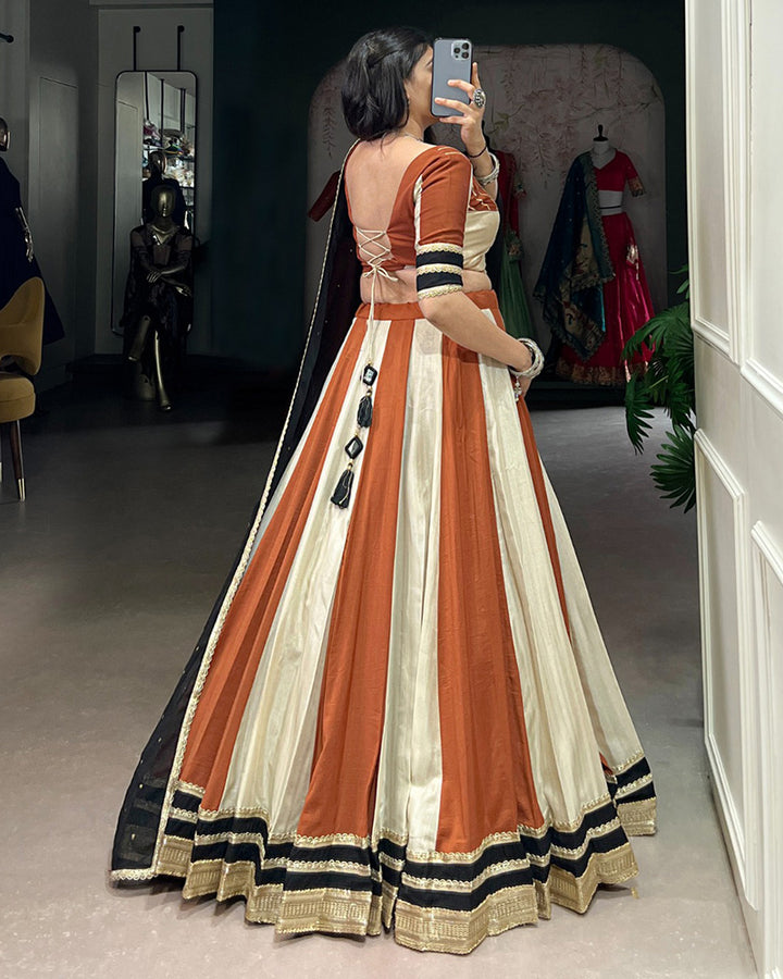 Cream Color Pure Chinon Navratri Lehenga Choli