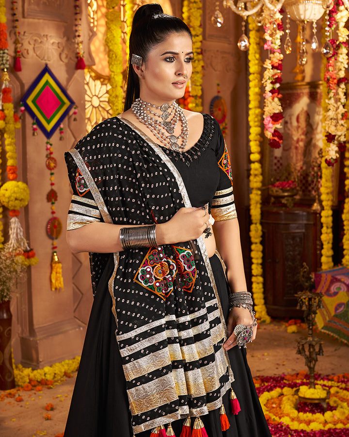 Royal Black Lehenga Choli With Gold Borders And Colorful Embroidery