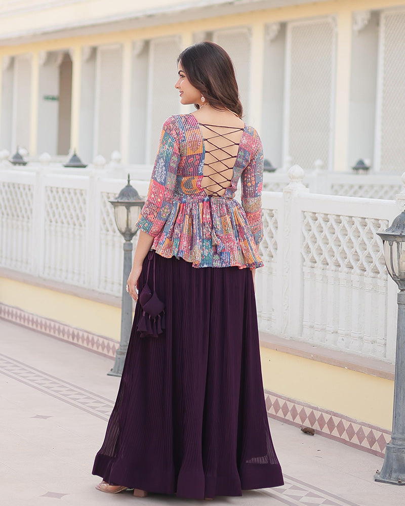 Wine Color Designer Ready To Wear Crop Top Lehenga Choli