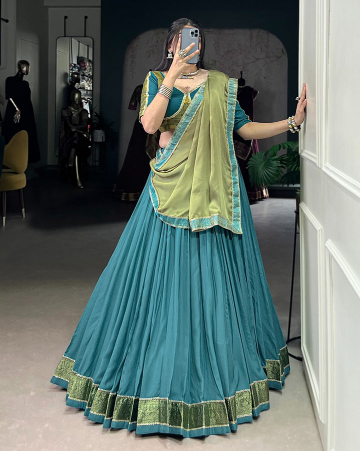 Teal Green Color Pure Rayon Navratri Lehenga Choli