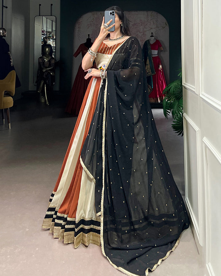 Cream Color Pure Chinon Navratri Lehenga Choli