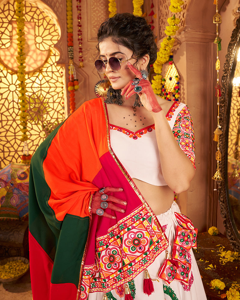 Designer White Embroidered Choli for Navratri Celebrations