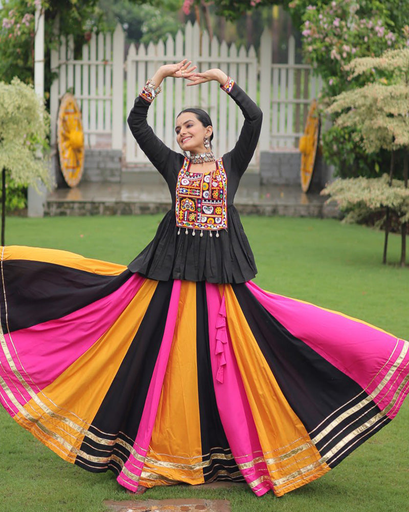 Yellow Pink Color Pure Cotton Navratri Lehenga Choli