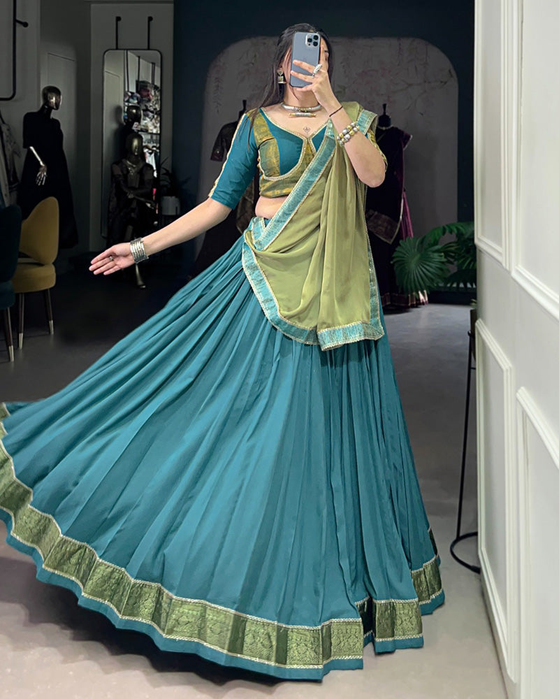 Teal Green Color Pure Rayon Navratri Lehenga Choli