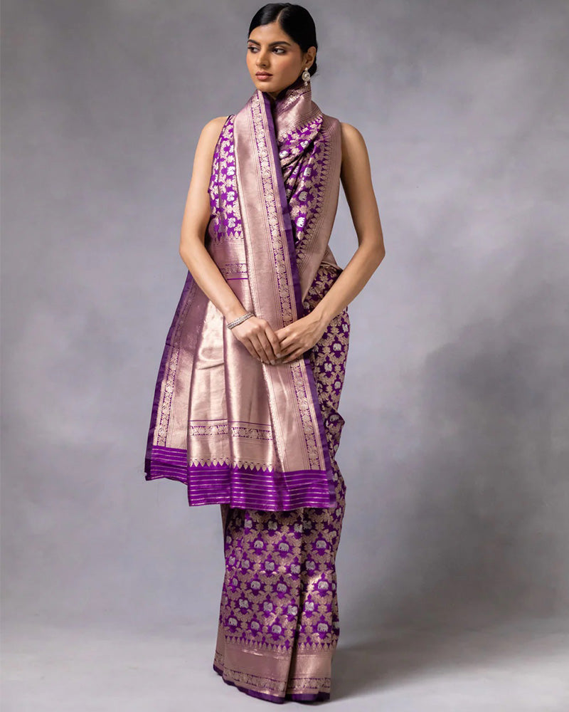 Purple Color Banarasi Jacquard Soft Silk Saree