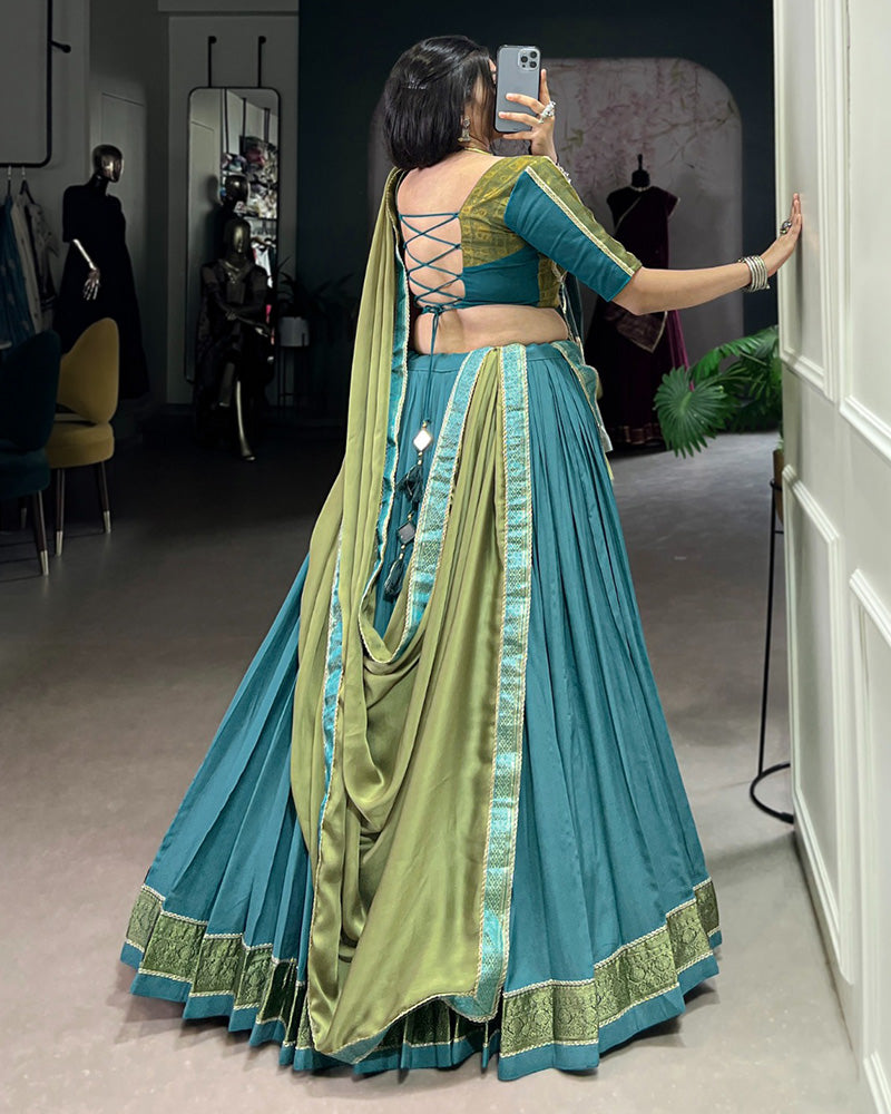 Teal Green Color Pure Rayon Navratri Lehenga Choli
