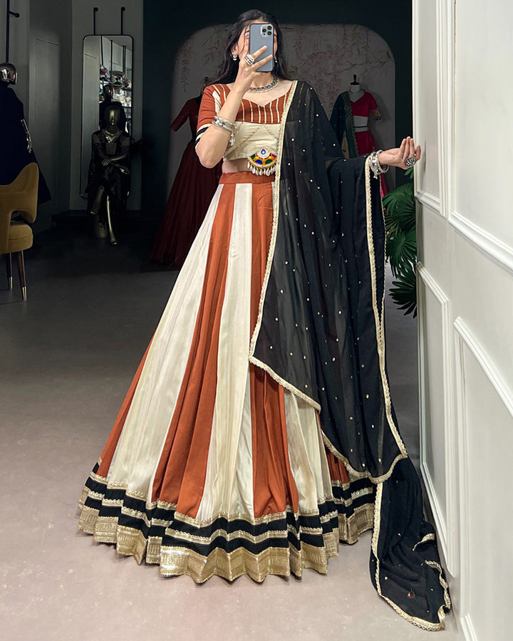 Cream Color Pure Chinon Navratri Lehenga Choli