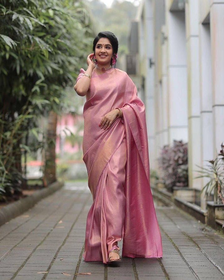 Baby Pink Color Banarasi Soft Silk Saree