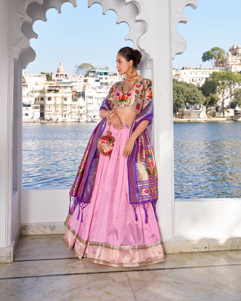 Light Pink Color Jacquard Silk Half Saree