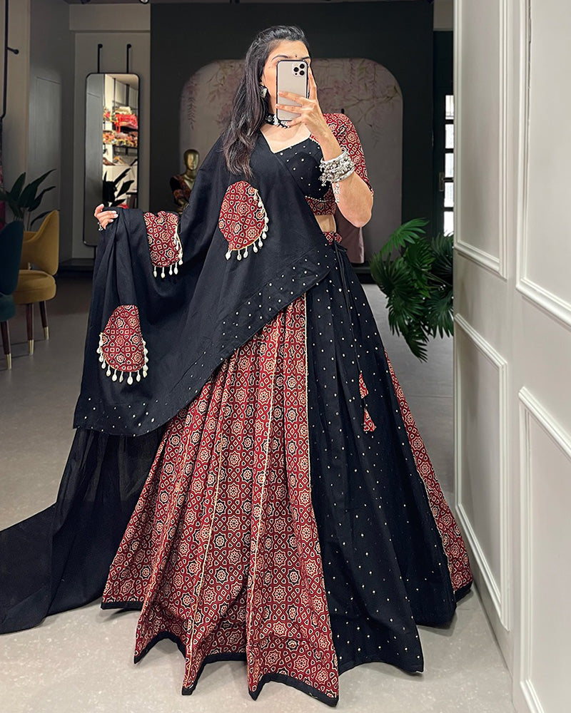 Designer Maroon Color Cotton Printed Lehenga Choli